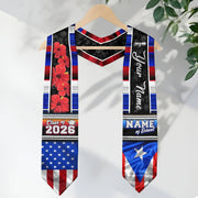 Personalized Puerto Rican Graduation Stole 2026 Custom Name USA Flag Boricua Sash