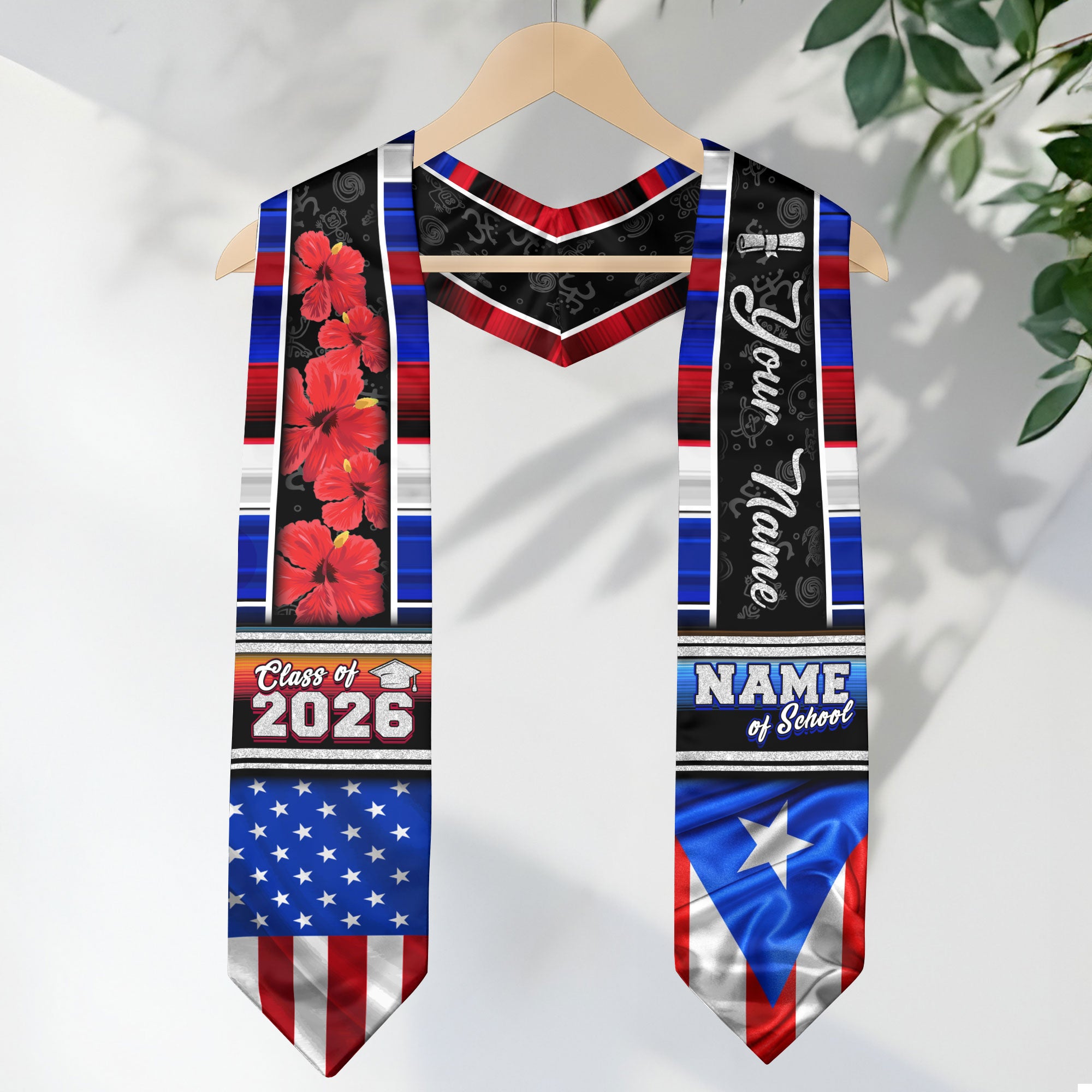 Personalized Puerto Rican Graduation Stole 2026 Custom Name USA Flag Boricua Sash