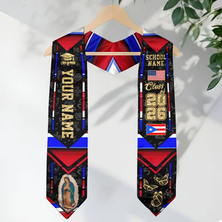 Puerto Rico Heritage Graduation Sash 2026 Virgin Mary Floral Hibiscus Custom Stole