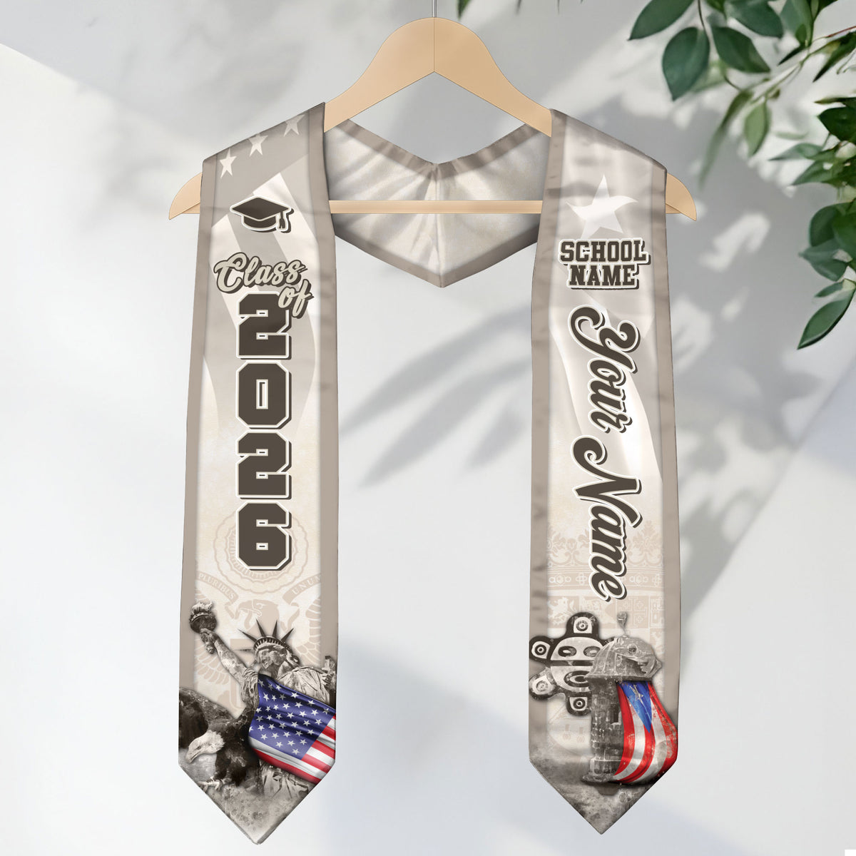 Puerto Rico Graduation Stole 2026 Statue of Liberty & Native Taino Mask Symbols Custom Sash