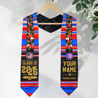 Puerto Rico Heritage Graduation Sash 2026 Custom American Flag Floral Boricua Stole