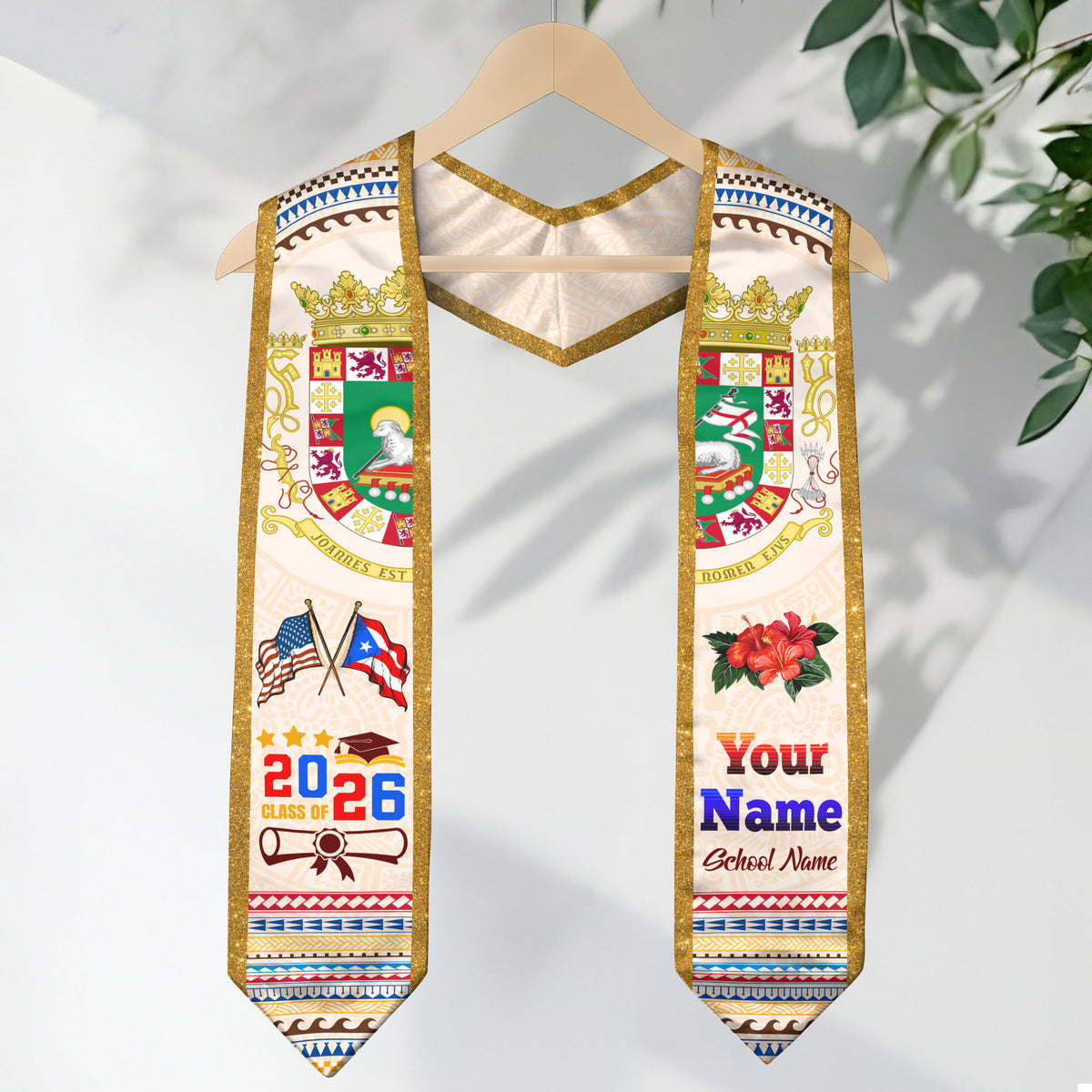 Puerto Rico Graduation Stole 2026 Custom Puerto Rican American Flag Sash Class of 2026