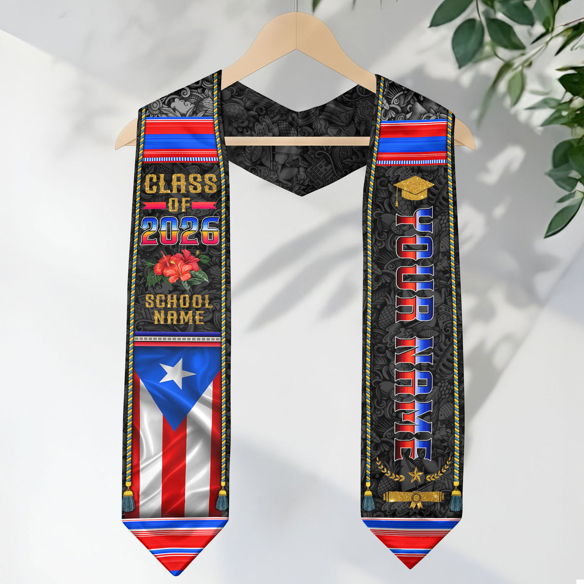 Puerto Rico Graduation Stole 2026 Vintage Custom Puerto Rican Flag Sash Class of 2026