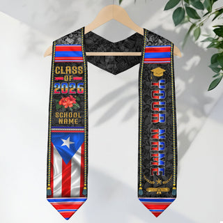 Puerto Rico Graduation Stole 2026 Vintage Custom Puerto Rican Flag Sash Class of 2026