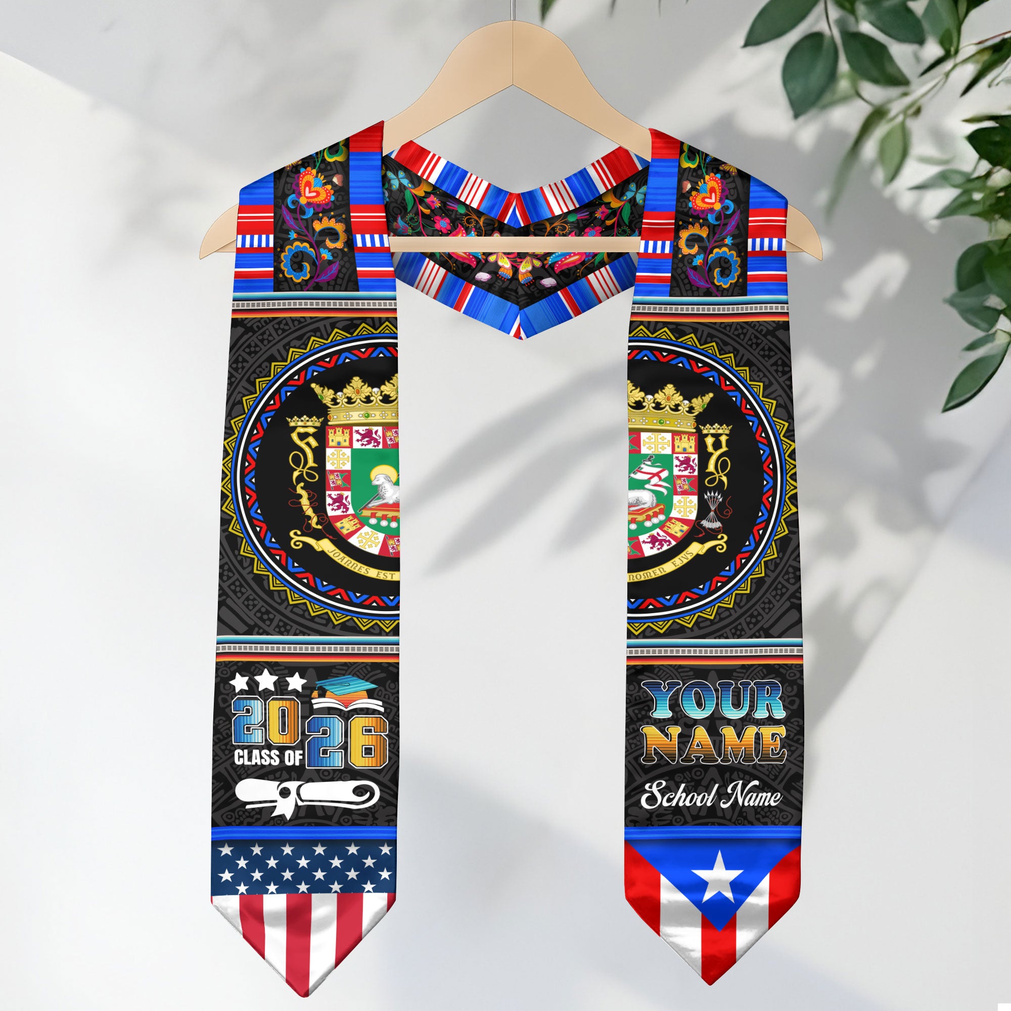 Custom Puerto Rico Graduation Stole 2026 Heritage American Flag Sash Class of 2026