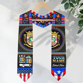 Custom Puerto Rico Graduation Stole 2026 Heritage American Flag Sash Class of 2026