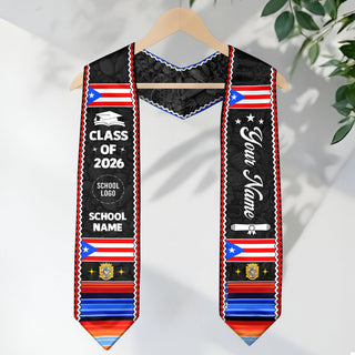 Custom Puerto Rico Graduation Stole 2026 Taino Symbol Coat of Arms Graduation Sash