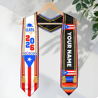 Custom Puerto Rico American Flag Graduation Sash 2026 Tassels Puerto Rican Graduation Stole