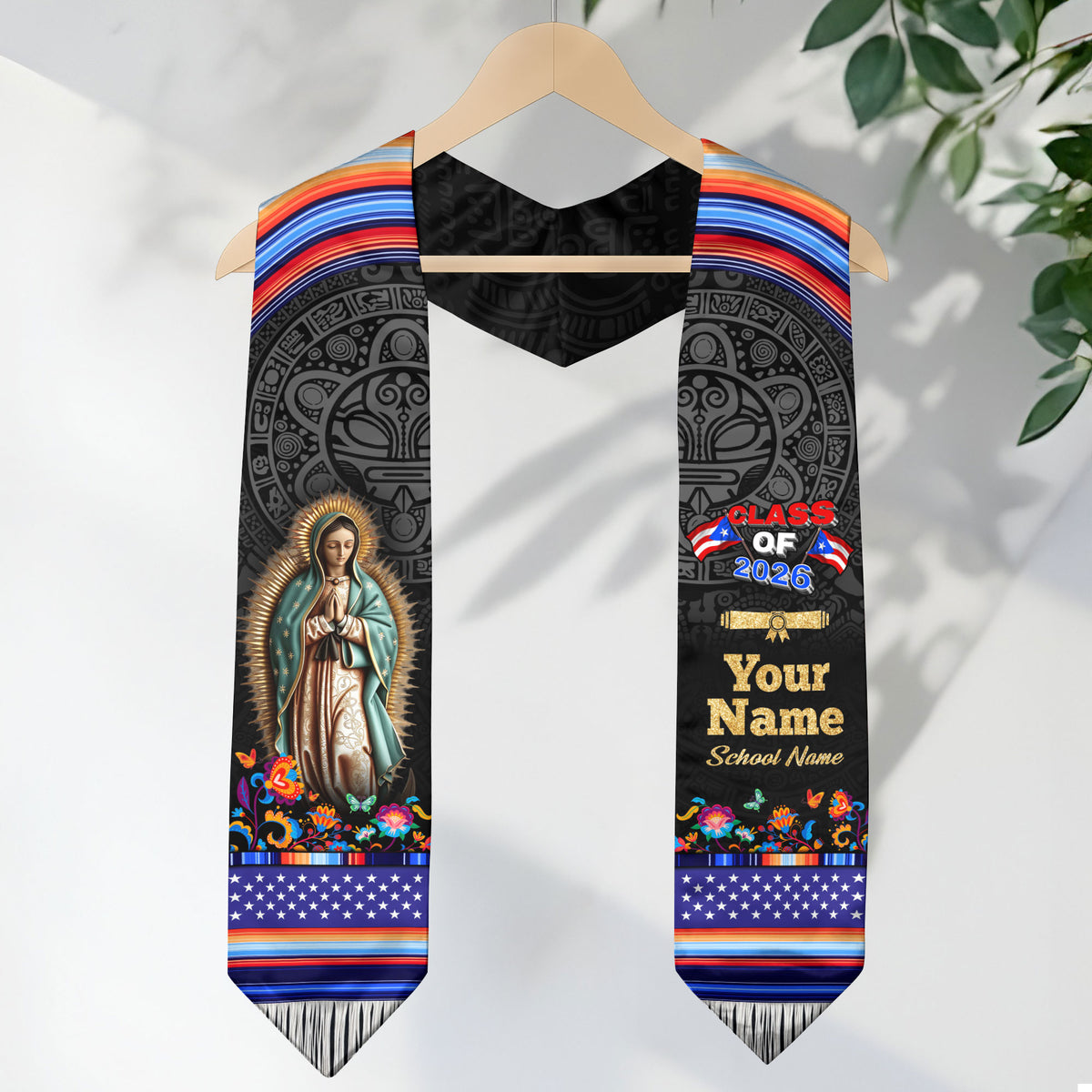 Personalized Puerto Rican Graduation Stole Custom Name Class of 2026 Virgin Mary Senior Sash