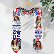 Custom Photo Name Puerto Rico Flag Taino Pattern Class of 2026 Graduation Stole