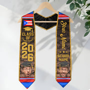 Custom Photo Name Puerto Rico Flag Taino Tribal Class of 2026 Graduation Stole