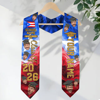 Custom Photo Face Puerto Rico Flag Graduation Class of 2026 Personalized Graduation Sash