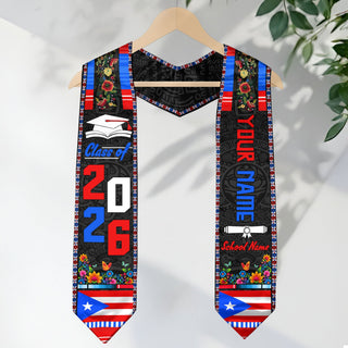 Custom Puerto Rico Graduation Stole 2026 Culture Heritage Puerto Ricans Graduation Sash