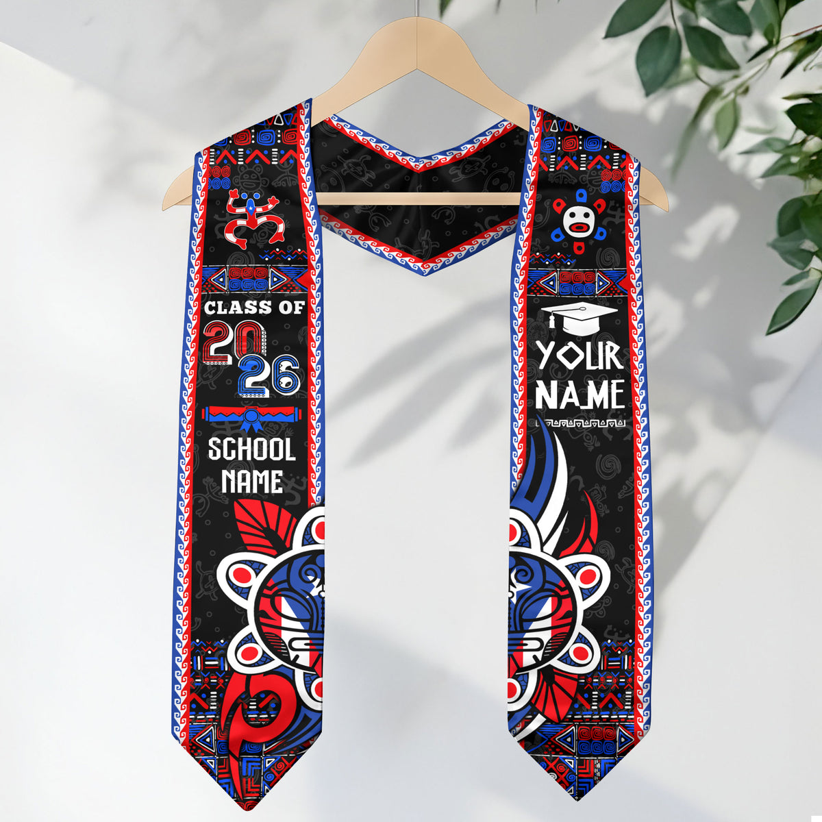 Puerto Rico Graduation Stole 2026 Custom Name Taino Art Puerto Rican Flag Graduation Sash