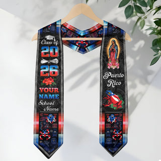 Custom Puerto Rico Graduation Stole 2026 Virgin Mary Coqui Frog Hibiscus Graduation Sash