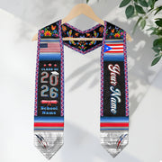 Custom Puerto Rico American Flag Graduation Sash 2026 Eagle Floral Puerto Rico Stole