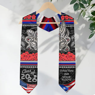 Custom Puerto Rico Graduation Stole Class of 2026 Hibiscus Flower Taino Art Flag Sash