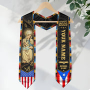 Custom Puerto Rico Graduation Stole 2026 Virgin Mary Butterfly USA Flag Graduation Sash