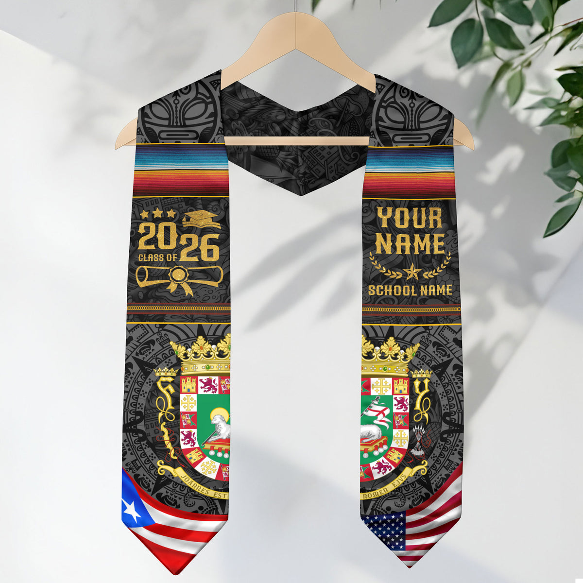 Custom Puerto Rico Graduation Stole 2026 Coat of Arms USA PR Flags Graduation Sash