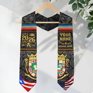 Custom Puerto Rico Graduation Stole 2026 Coat of Arms USA PR Flags Graduation Sash