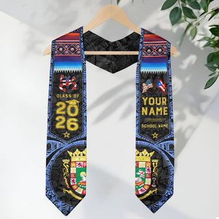 Personalized Puerto Rico Graduation Stole 2026 Heritage Flag Taino Art Graduation Sash