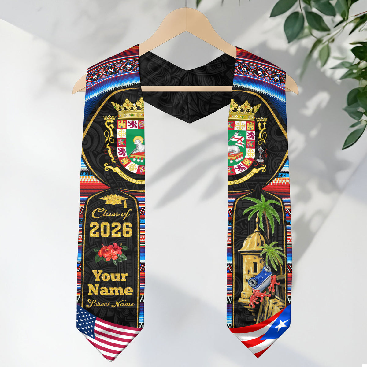 Custom Puerto Rico Graduation Stole 2026 El Morro Garita Coqui Frog Graduation Sash