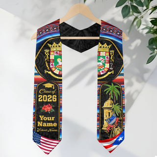 Custom Puerto Rico Graduation Stole 2026 El Morro Garita Coqui Frog Graduation Sash