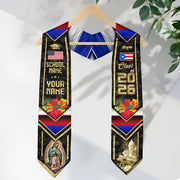 Custom Puerto Rico American Flag Graduation Sash Class of 2026 Puerto Rican Stole Coqui