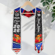 Custom Puerto Rico American Flag Graduation Sash 2026 Glitter Puerto Rican Stole Floral