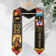 Puerto Rican Graduation Stole Custom 2026 Guadalupe Cross Flag Sash Gift