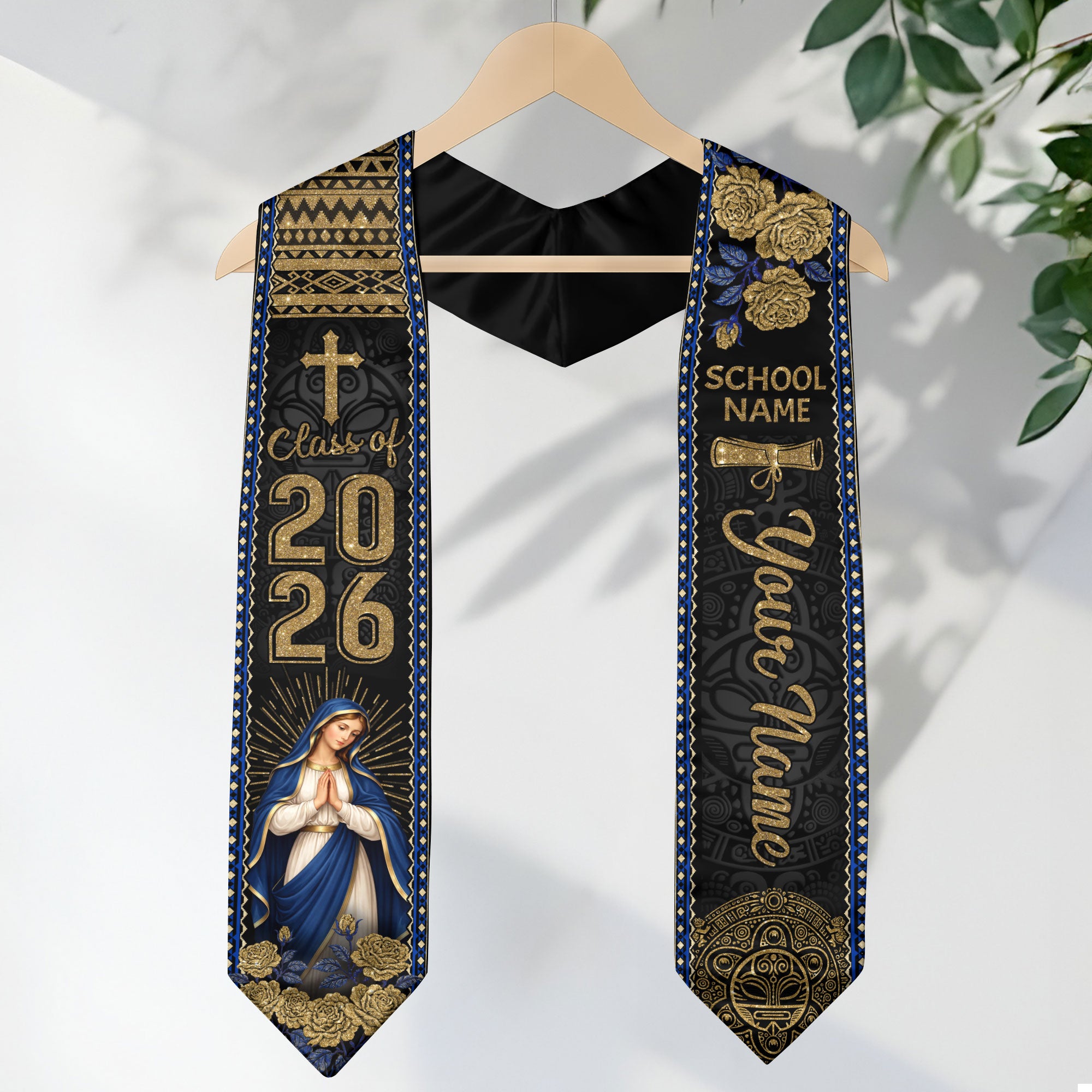 Mexico Graduation Stole Custom 2026 Virgin Mary Cross Aztec Sash Gift