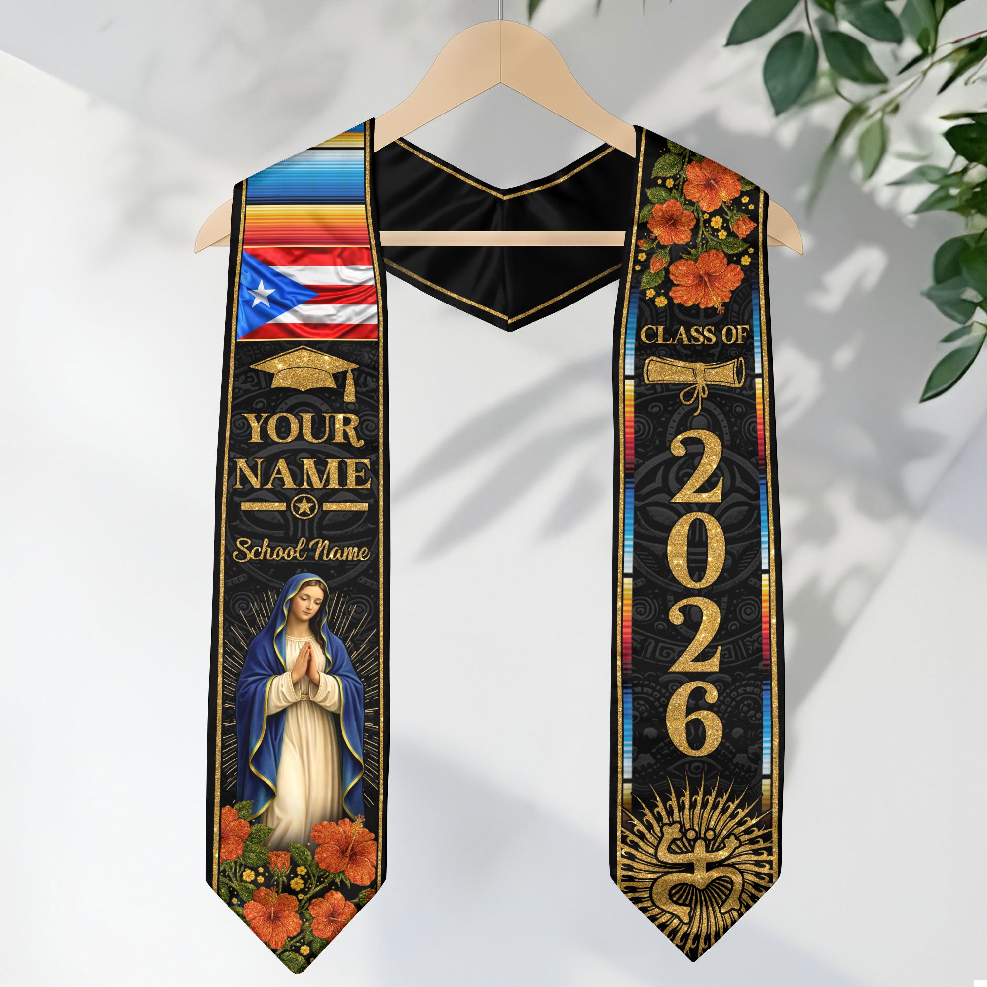 Custom Puerto Rico Graduation Stole Class of 2026, Personalized Name & School Sash