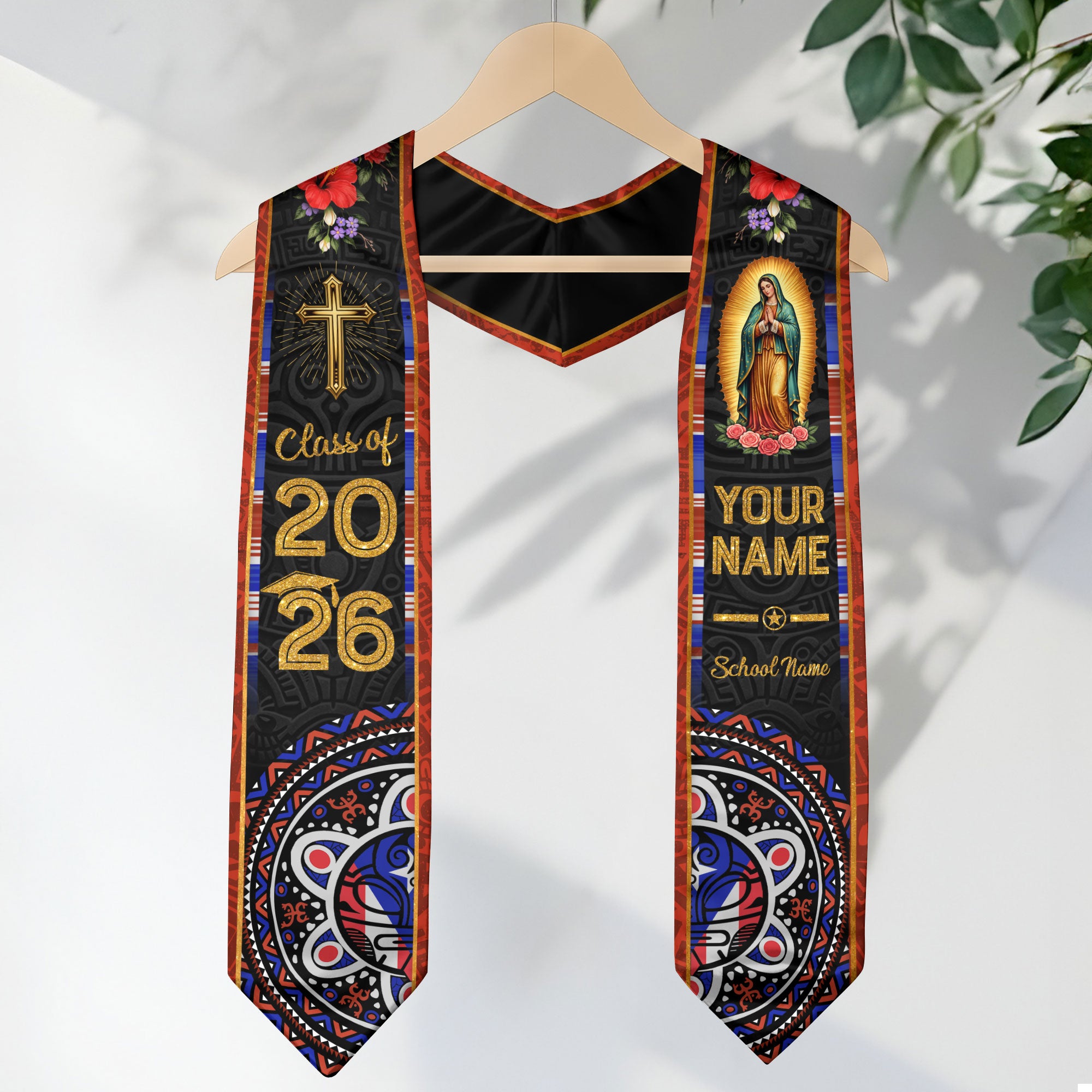Custom Mexico Graduation Stole Class of 2026, Personalized Name Catholic Design