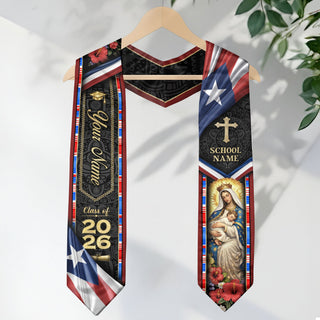 Puerto Rico Graduation Stole Class of 2026 - Custom Virgin Mary Heritage Sash