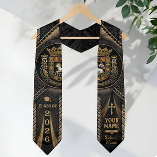 Puerto Rico Graduation Stole Class of 2026 - Custom Coat of Arms Heritage Gold Sash