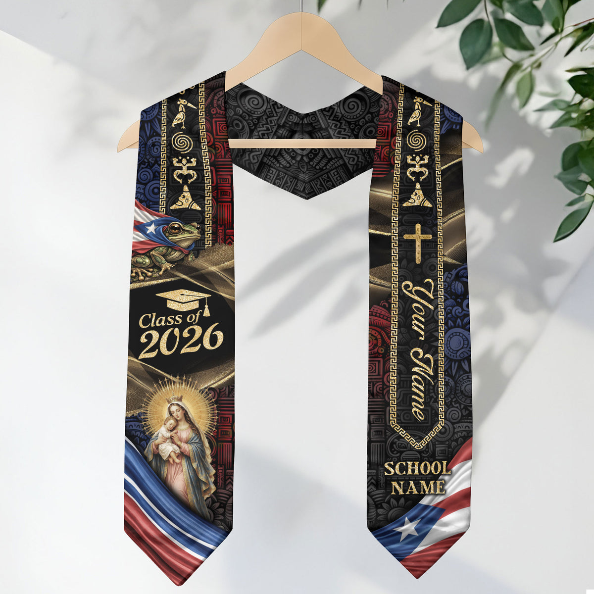 Personalized Puerto Rico Stole Class of 2026 - Taino Symbols & Cultural Graduation Sash