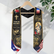 Puerto Rico USA Graduation Stole 2026 - Personalized Name Taino Heritage Sash