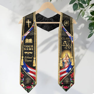 Boricua Pride Puerto Rico Graduation Stole - Custom Name School Coqui Floral Sash