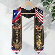 Puerto Rico USA Graduation Stole 2026 - Flag Shoulder Heritage Taino Floral Sash