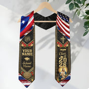 Custom Graduation Stole Class of 2026 Puerto Rico Virgin Mary Coqui Frog Personalized Name Sash