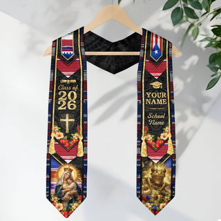 Custom Graduation Stole Class of 2026 Puerto Rico USA Virgin Mary Coqui Frog Personalized Name Sash