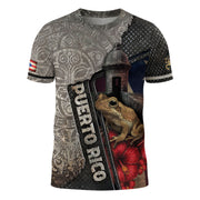 Puerto Rico Shirt with Boricua El Morro, Coqui Frog Taino Stone Grey National Heritage, Bold 3D T-Shirt with All Over Print Tee Appeal, Northryn Co.