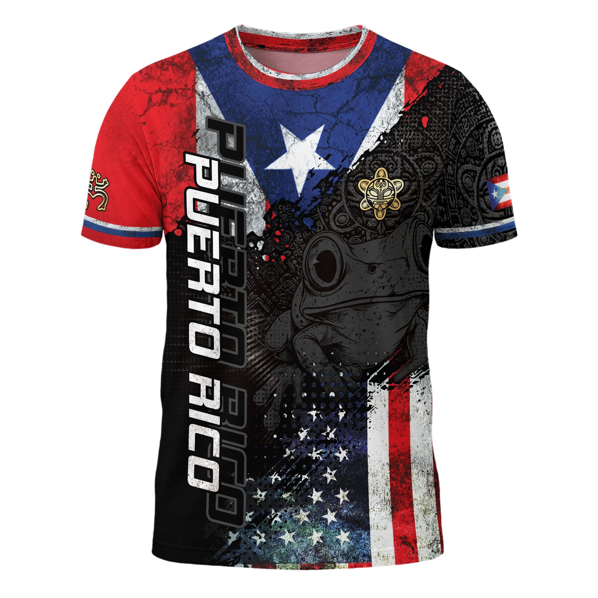 Puerto Rico USA Flag Coqui Frog Taino Heritage Pride American Roots Boricua Shirt