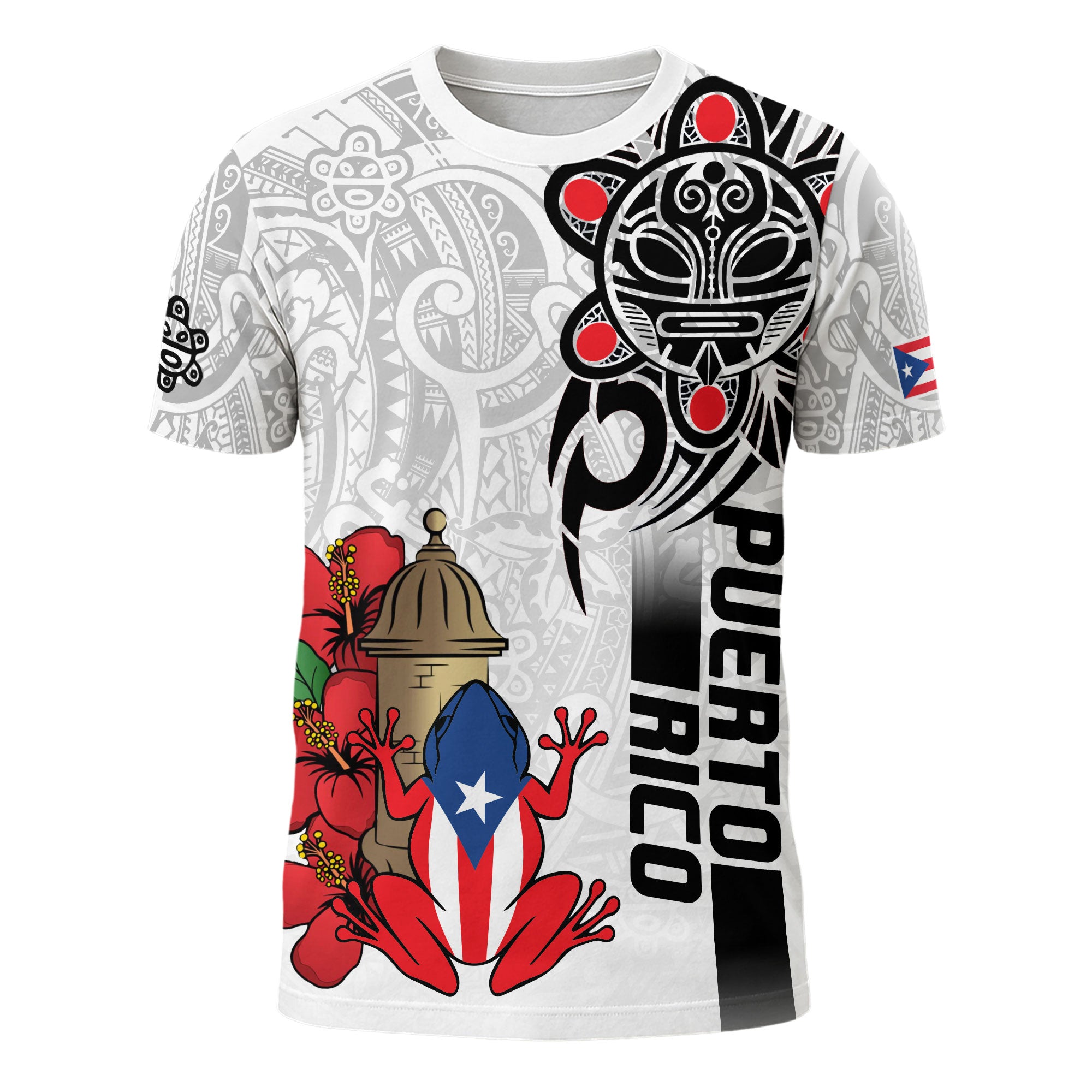 Puerto Rico Coqui Frog Taino Art Garita Hibiscus Heritage Pride Boricua Shirt