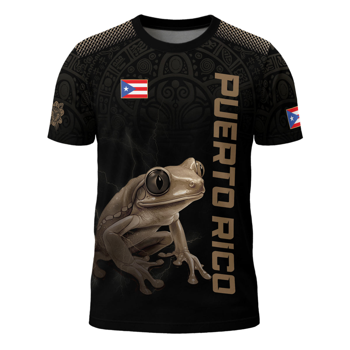 Puerto Rico Coqui Frog Taino Heritage Pride Boricua Tribal Black Gold Shirt