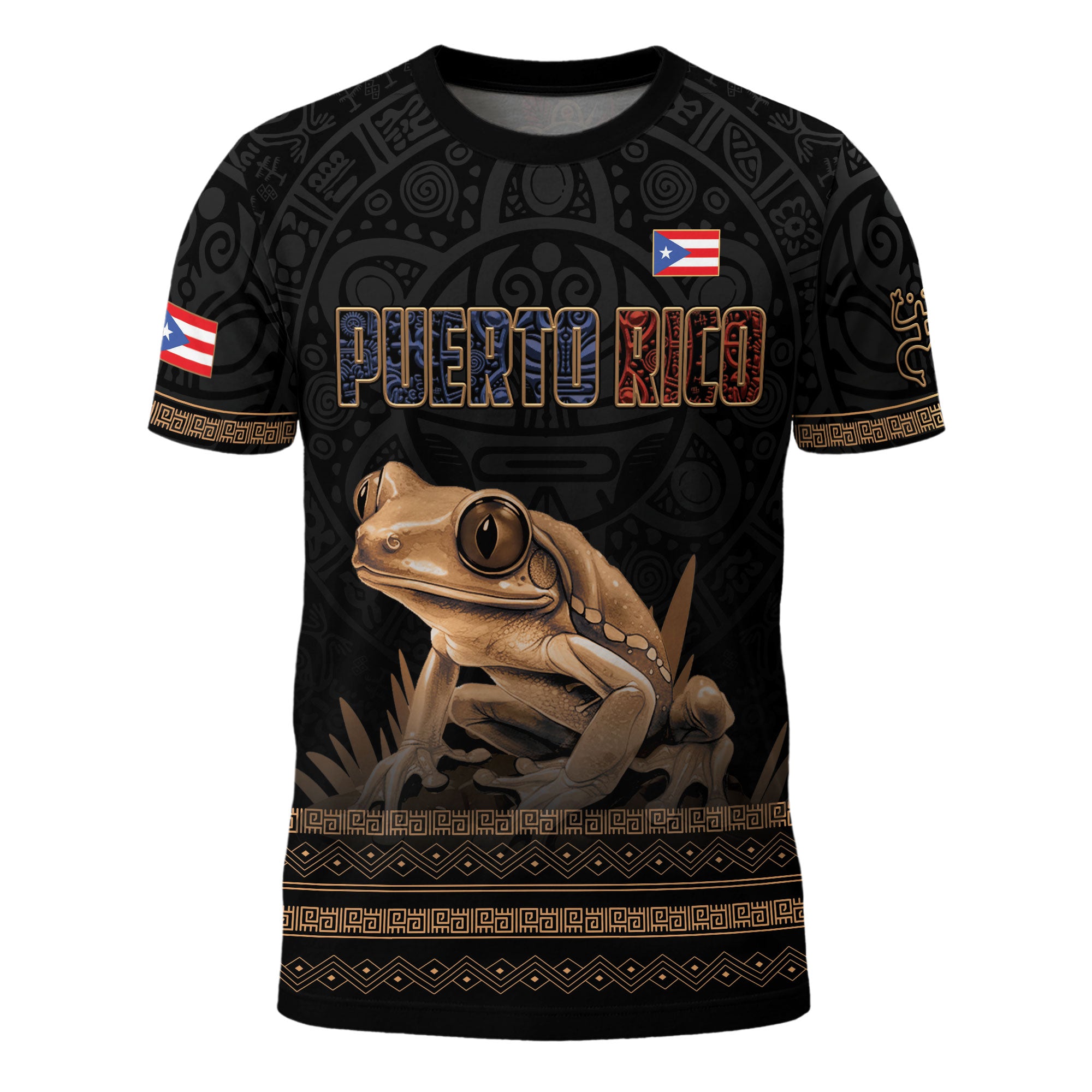 Puerto Rico Coqui Frog Taino Heritage Boricua Pride Tribal Culture Pattern Shirt