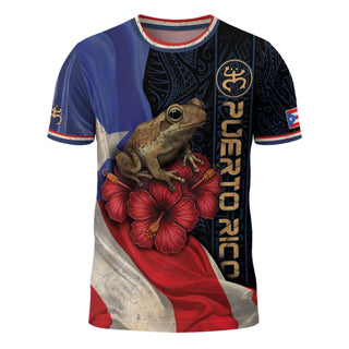 Flag Coqui Frog Puerto Rico Shirt, Hibiscus Taino Heritage Pride Boricua Spirit, All Over Print Tee with the Visual Depth of 3D T-Shirt, Northryn Co.