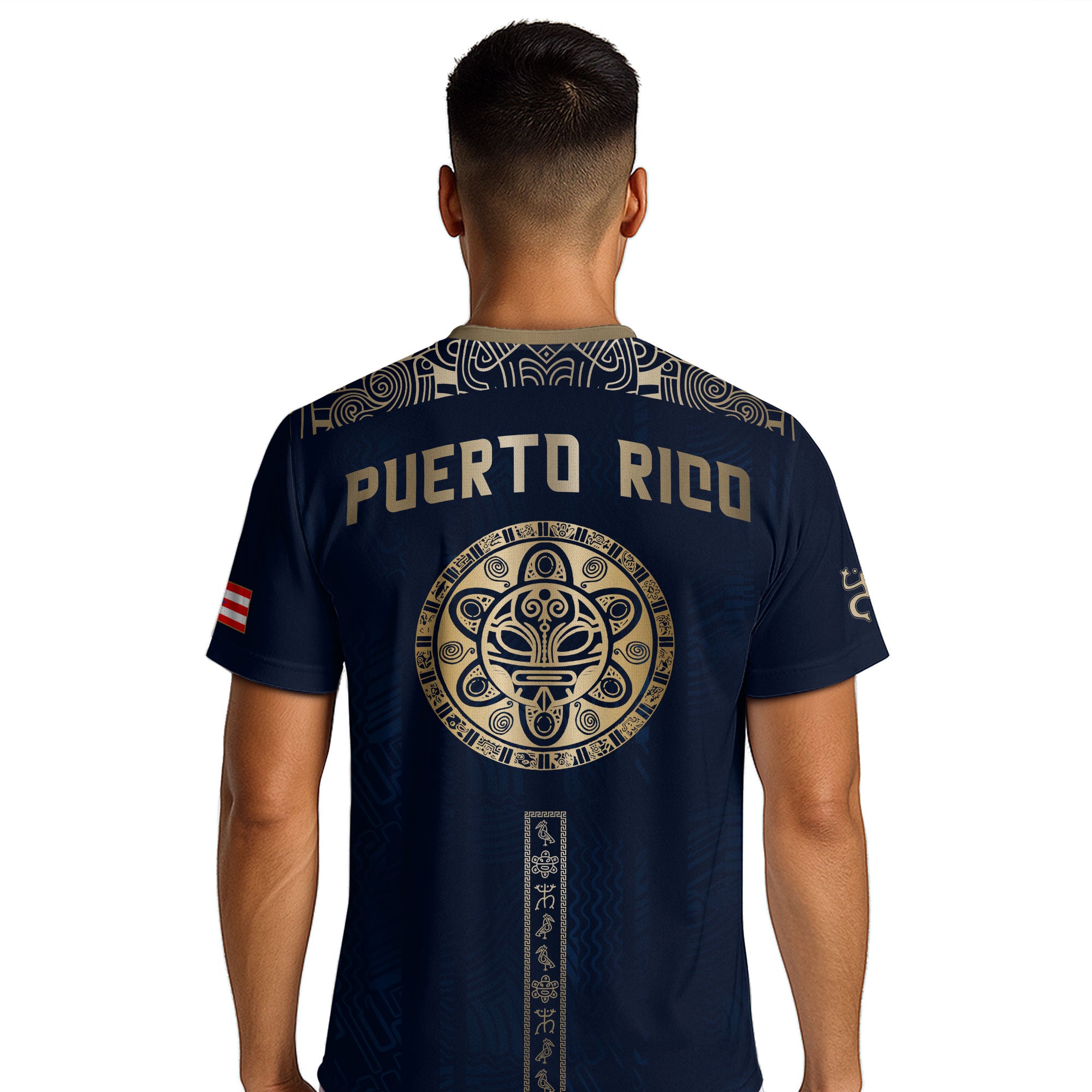 Puerto Rico Navy Gold Outline Map Taino Sun National Heritage Boricua Soccer Jersey
