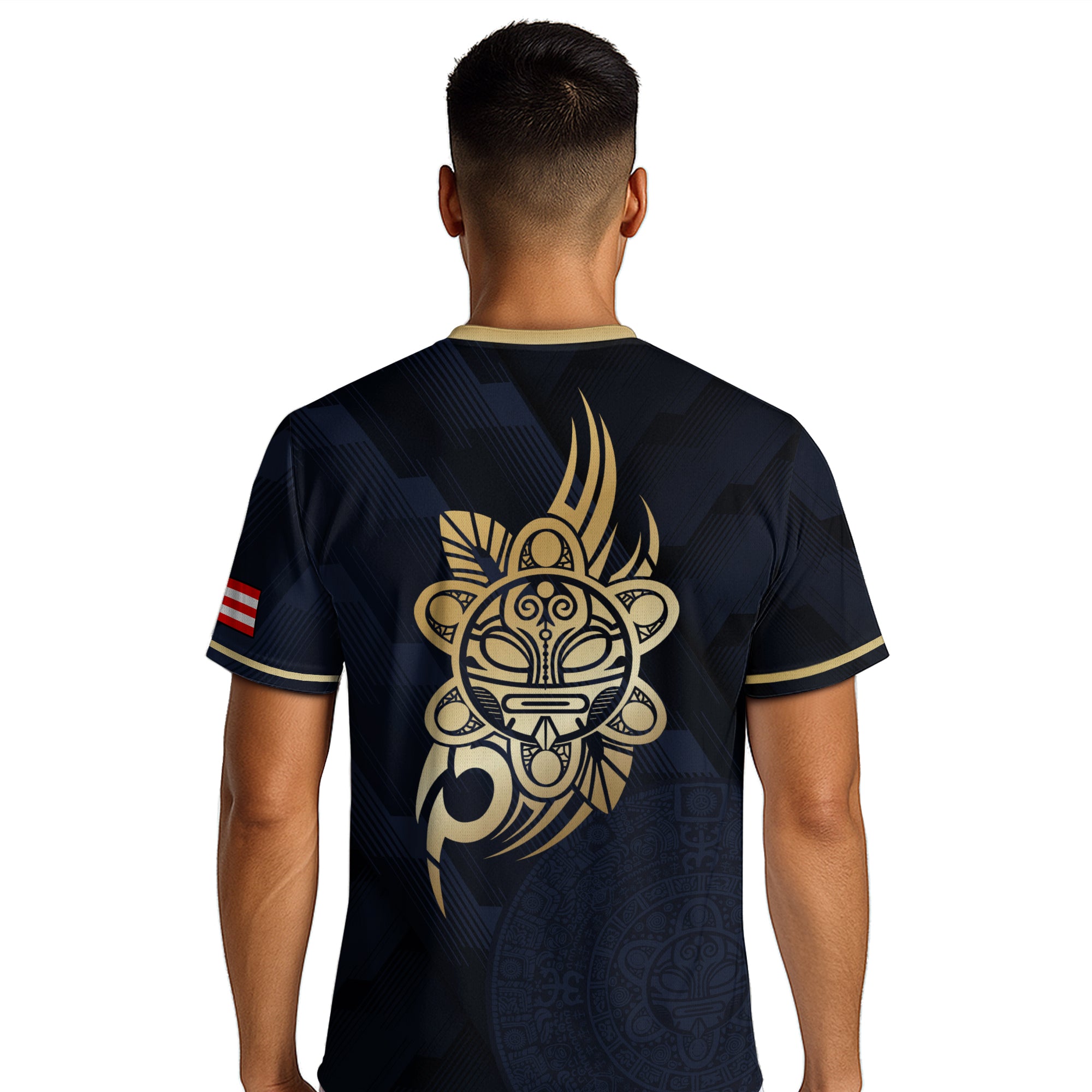 Camiseta de fútbol del orgullo nacional boricua del sol taíno dorado de la marina de Puerto Rico