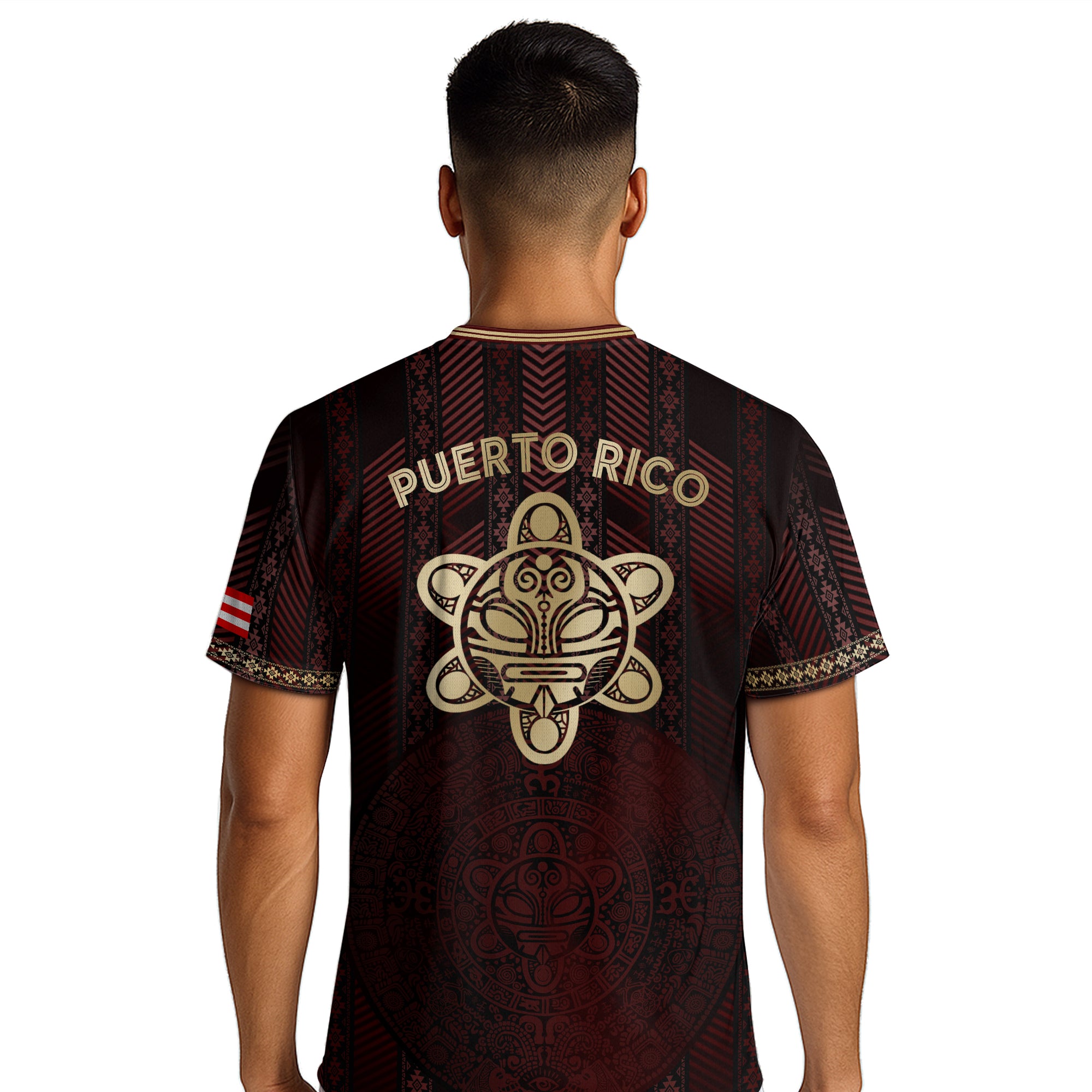 Puerto Rico Flag Maroon Gold Tribal Print National Heritage Sport Soccer Jersey